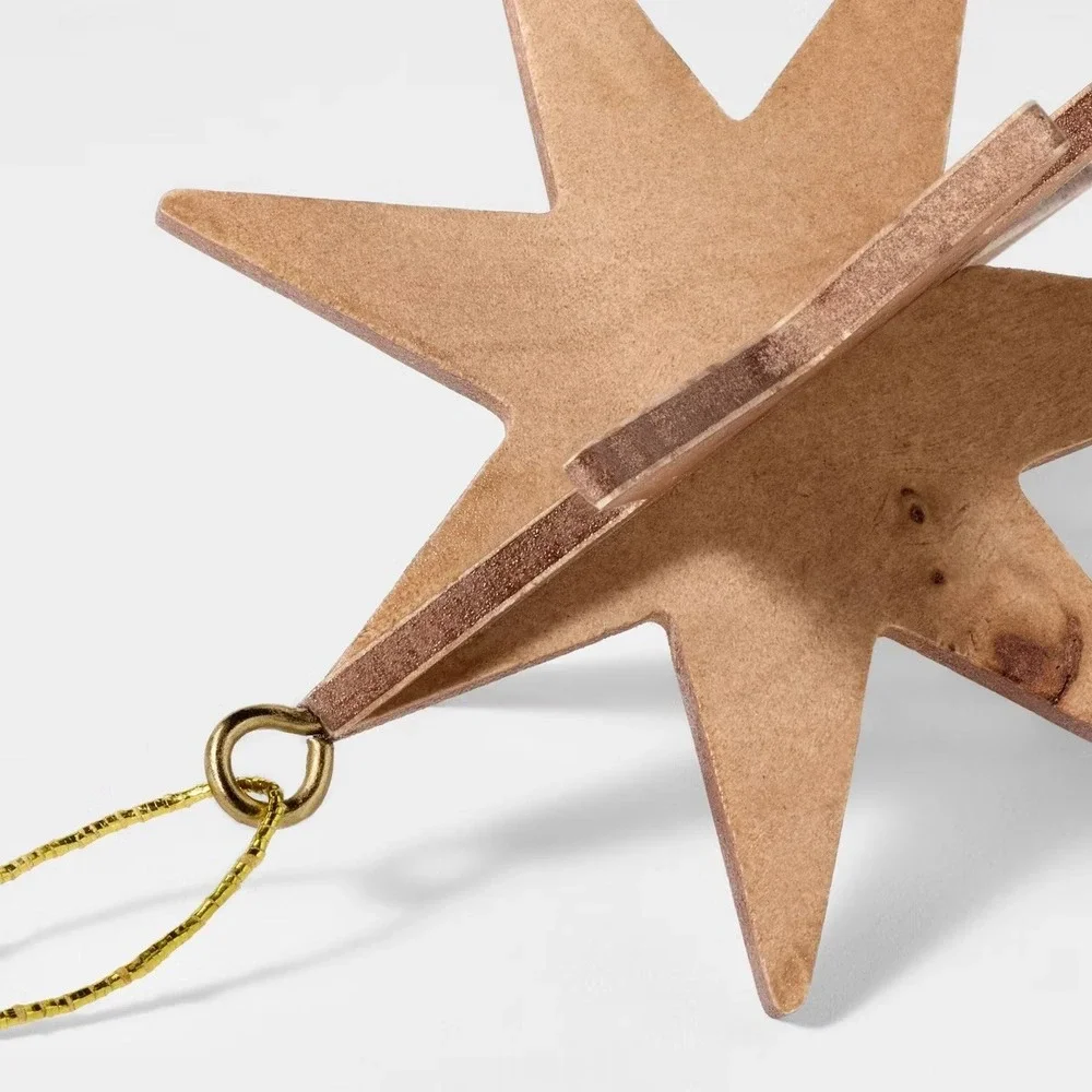 Set of 3‎ Burl Wood Star Christmas Ornaments Brown - Threshold Studio McGee